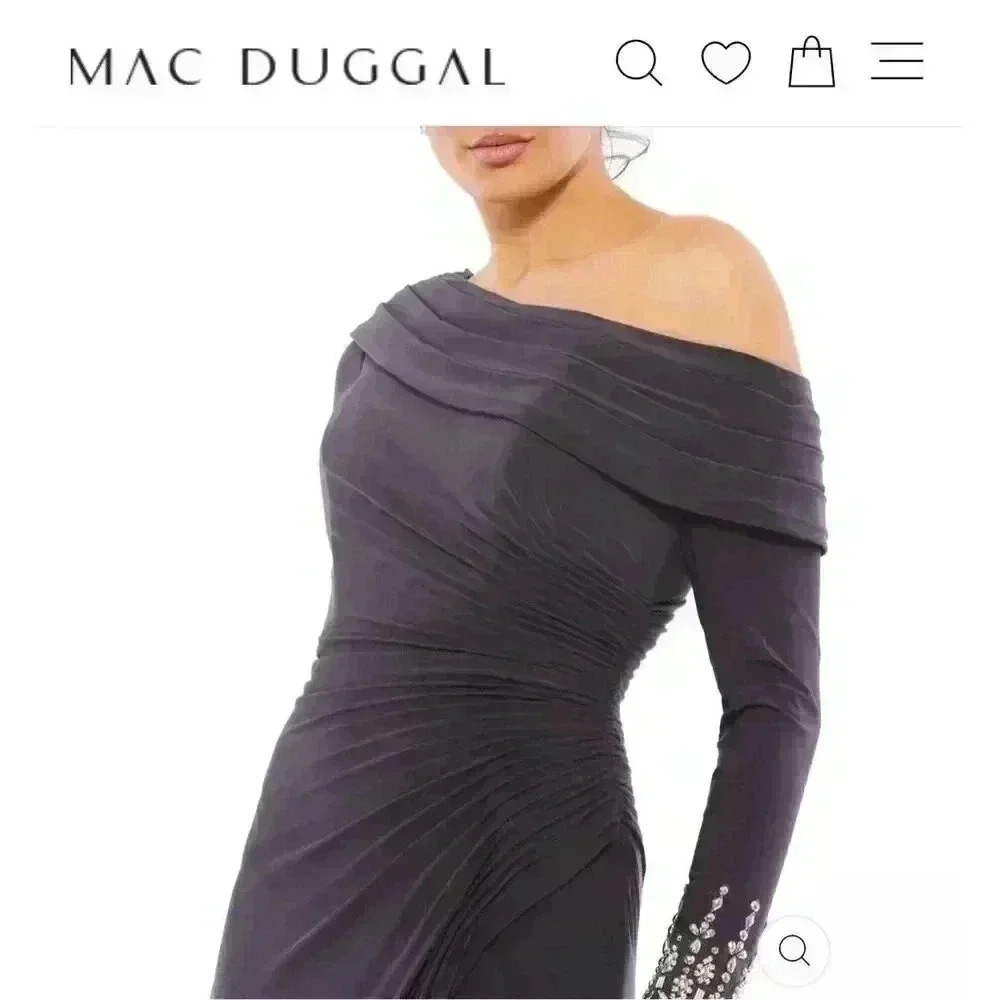 New NWT Mac Duggal 26485 Foldover Long Sleeve Jeweled Midi Dress ($498) Sz 10 - Picture 2 of 8
